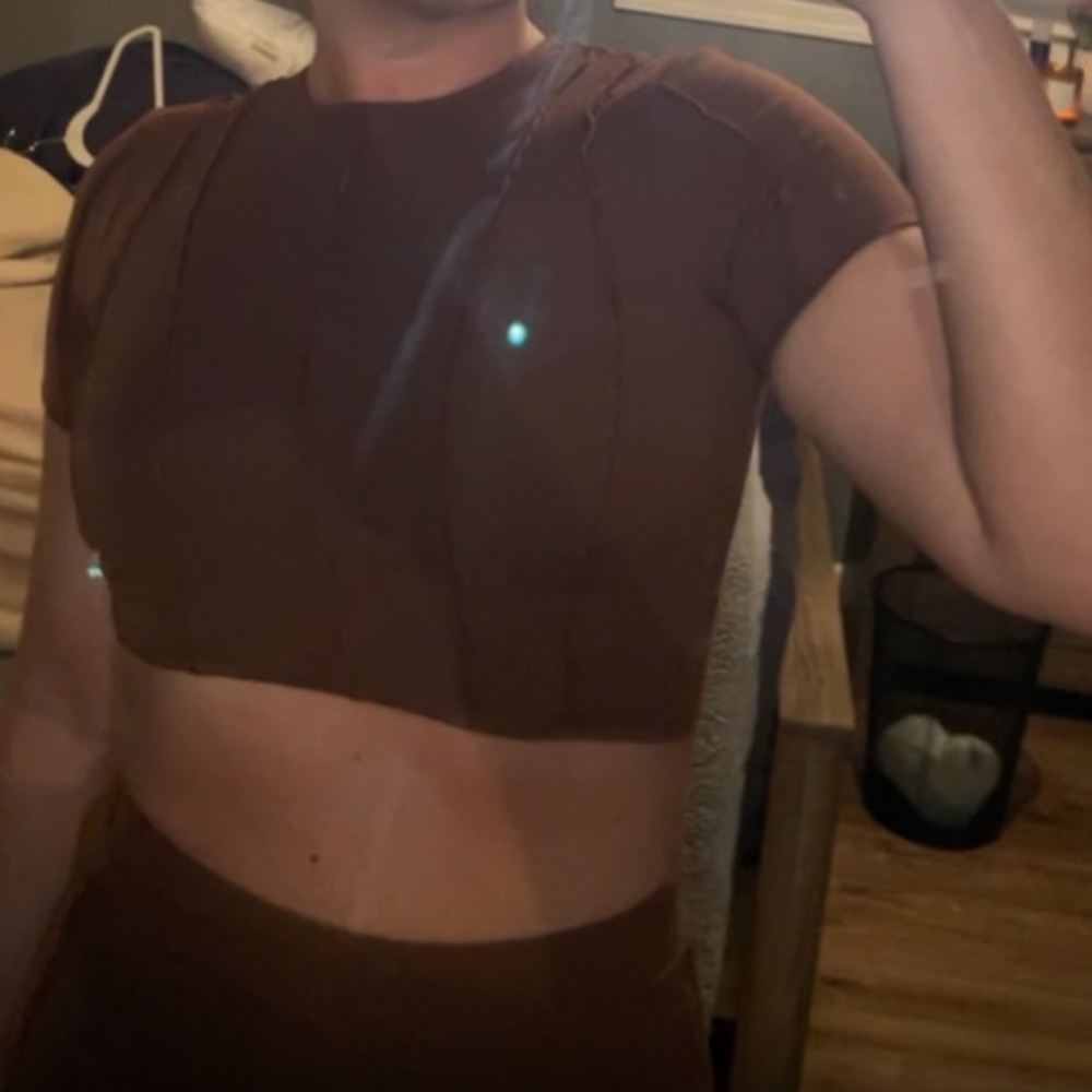 NWOT Oh Polly Exposed Seam Asymmetric Crop Top - Picture 3 of 10